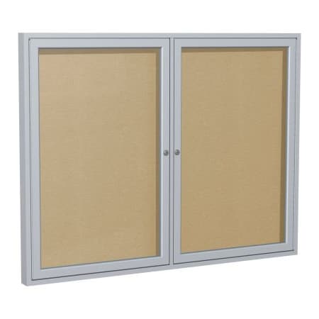 Ghent Ghent Enclosed Bulletin Board, Outdoor, 2 Door, 60"W x 36"H, Caramel Vinyl/Silver Frame PA23660VX-181